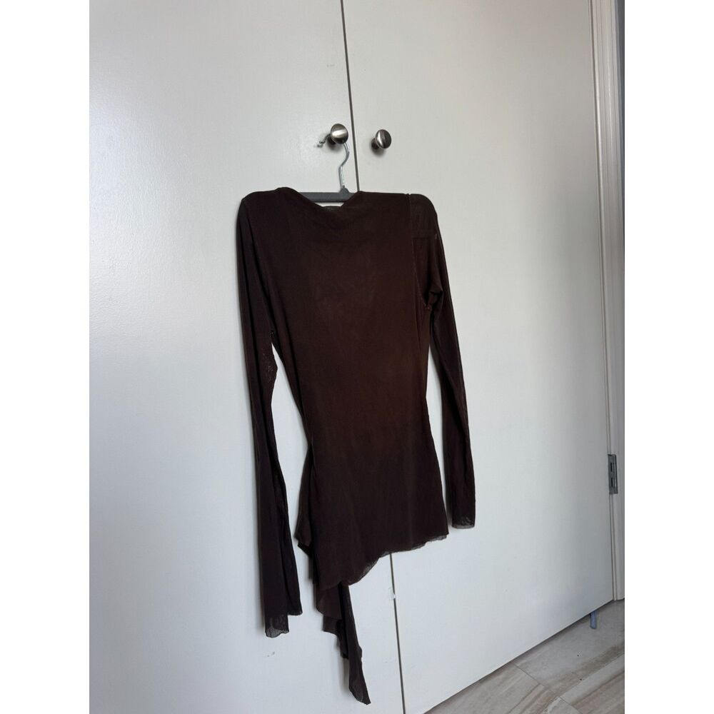 Vintage Sweet Pea Sz S Brown Long Sleeve Ruched Side, Wrap Tie Detail Slim Fit